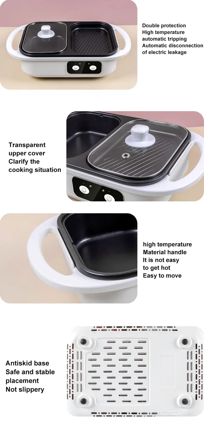 1pc 600w die casting aluminum alloy multi functional electric hot pot cooker electric furnace bakeware all in one machine independent heating control non stick mini boiler frying barbecue korean barbecue home iron grill details 5
