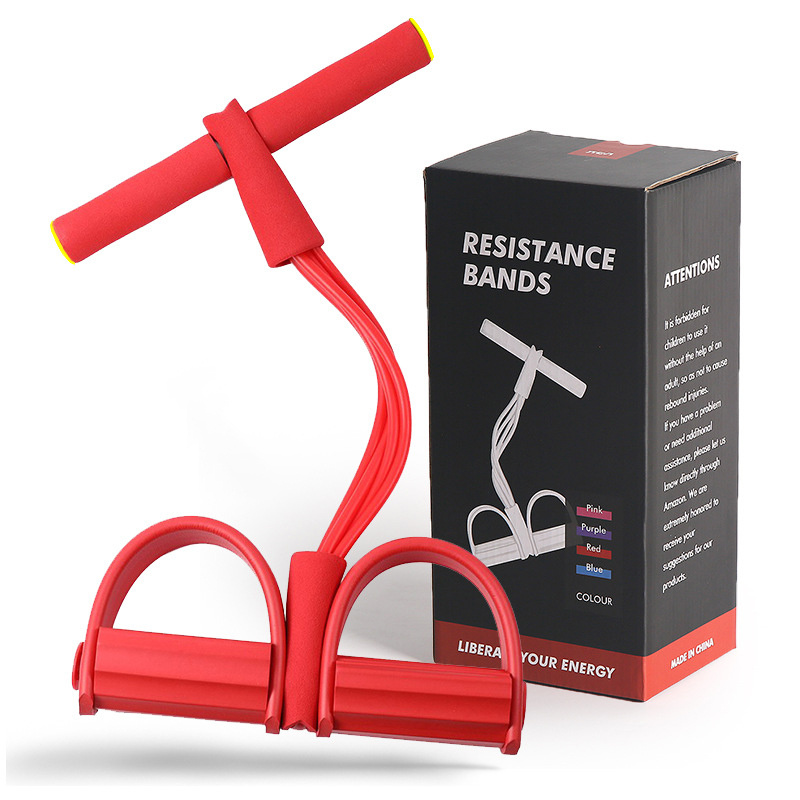 Pedal Resistance Band 4-Tube Natural Latex Elastic Pull rope Body