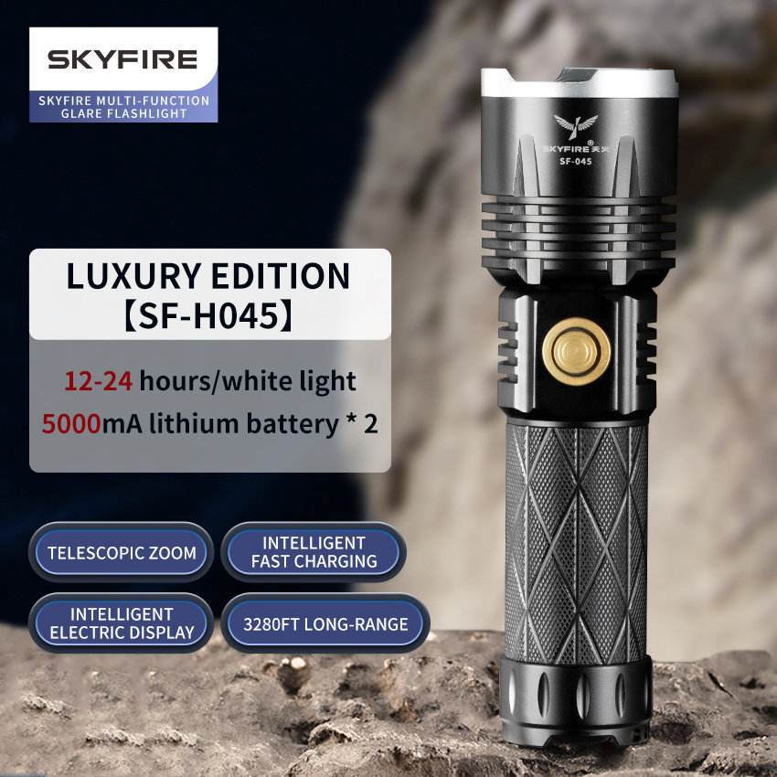 SKYFIRE Arc Lighter LED Flashlight Attack Head Zoomable Torch Lights  Lanterna Rechargeable 18650 Battery and Mount Outdoor Survival Flashlight