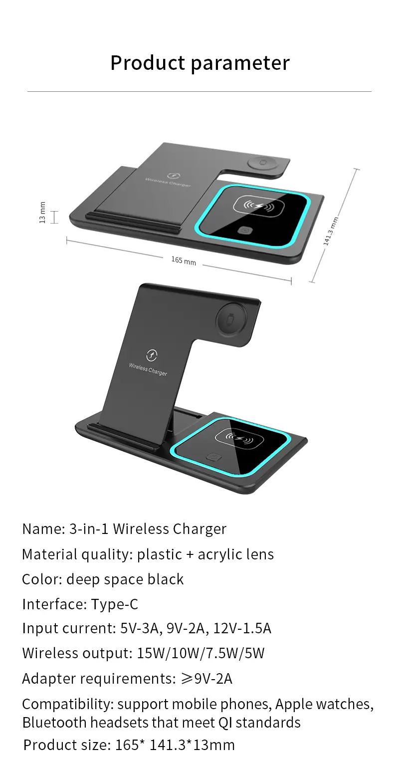 3 in 1 fast charging station folding wireless charger stand for iphone 14 13 12 11 pro max mini plus x xr xs max se 8 plus apple watch 1 8 airpods 3 2 pro details 9