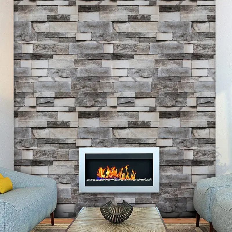1pc Gray Black Brick Self Adhesive Waterproof Wallpaper Peel And Stick Removable Stone Wallpaper For Room Backdrop Furniture Appliance Refurbishment Home Improvement