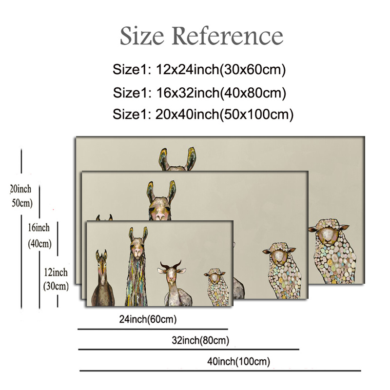 Hd Print Animal Painting Donkey, Llama, Goat, Sheep Wall Art Funny