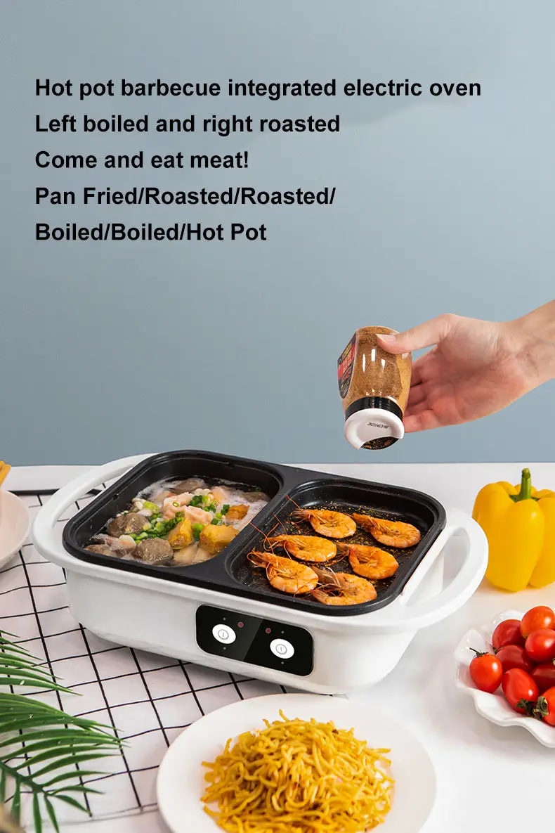 1pc 600w die casting aluminum alloy multi functional electric hot pot cooker electric furnace bakeware all in one machine independent heating control non stick mini boiler frying barbecue korean barbecue home iron grill details 0