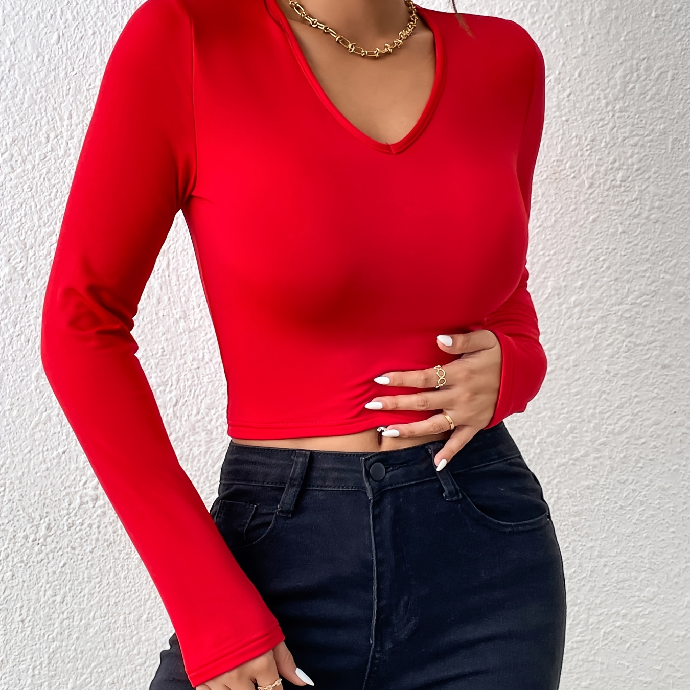 Basic Skinny Stretchy Top Long Sleeve Solid Top Casual Every