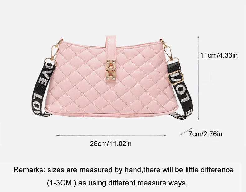 Quilted Detail Crossbody Bag, Twist Lock Shoulder Bag With Wide Strap,  Versatile Women's Baguette Bag - Temu