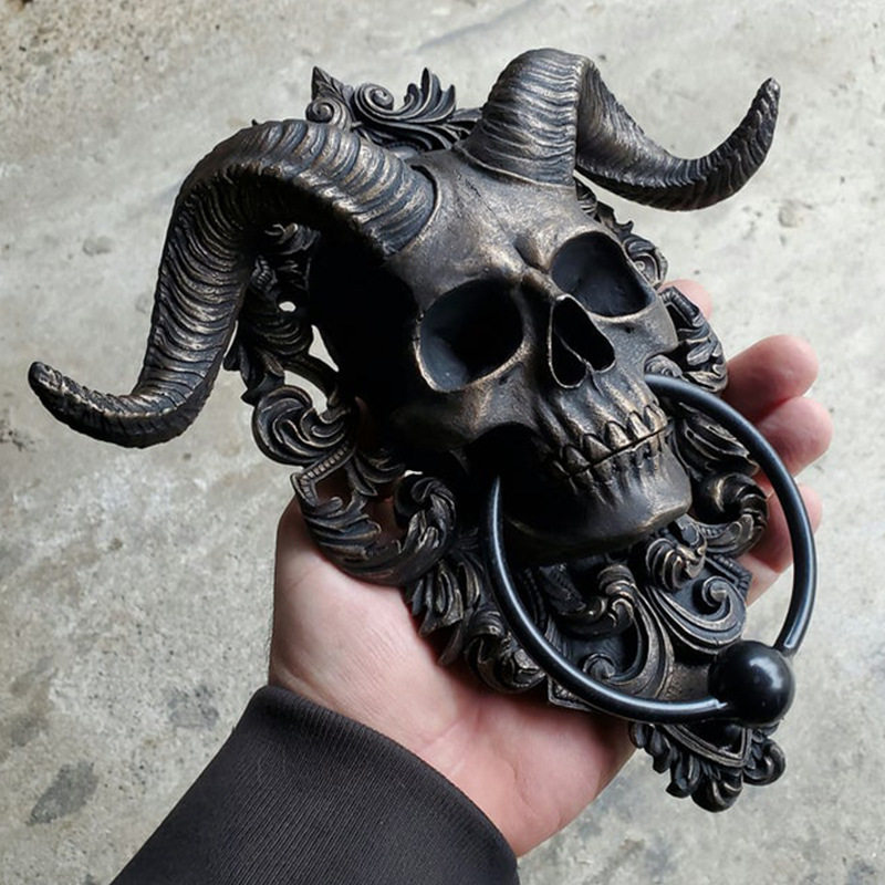 6.2 Inches Satanic Goat Head Door Knocker Brass Goat Face Doorbell