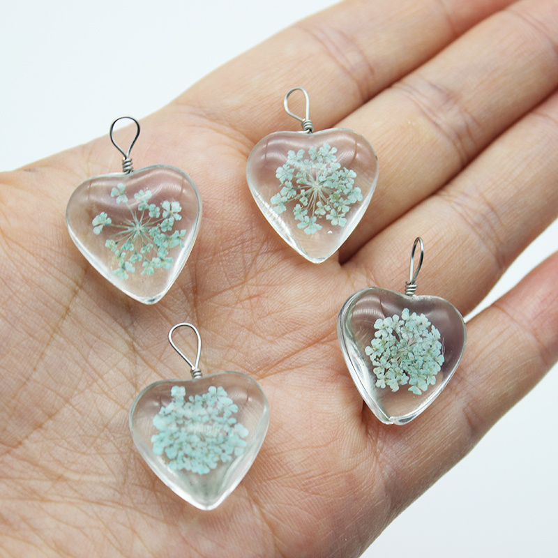 3pcs Clear Glass Heart-Shaped Dried Flower Pendant DIY Jewelry Making Hand Craft Fine Jewelry,Temu