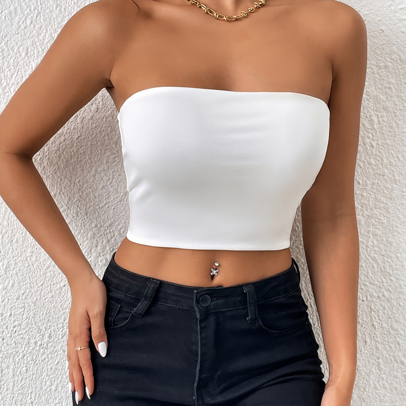 

Sexy Bodycon Crop Tube Top, Solid Stretchy Tube Top, Casual Every Day Tops, Women's Clothing