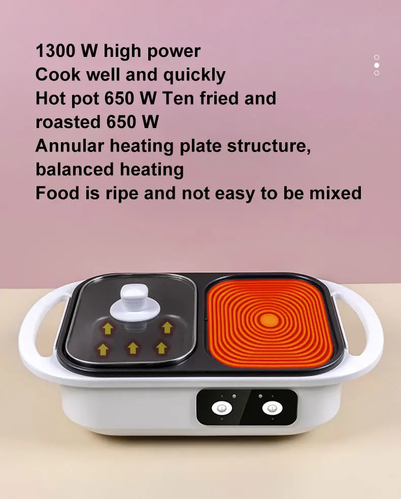 1pc 600w die casting aluminum alloy multi functional electric hot pot cooker electric furnace bakeware all in one machine independent heating control non stick mini boiler frying barbecue korean barbecue home iron grill details 3