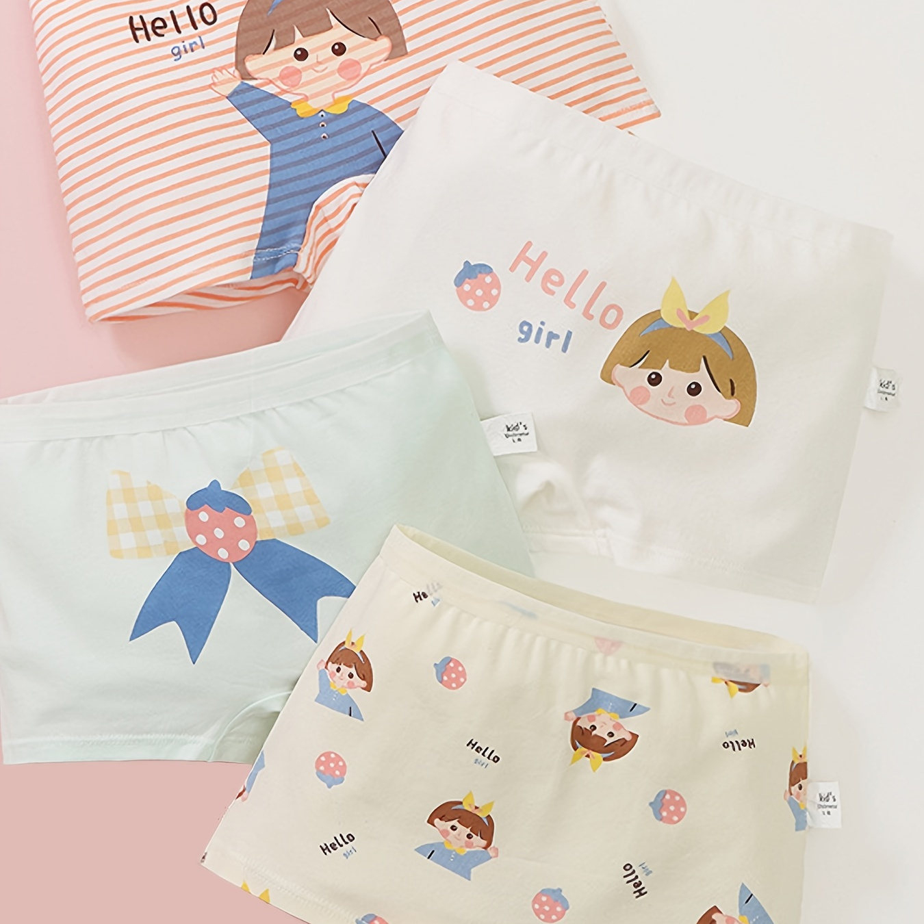 4pcs Girls Cotton Panties Cartoon Print Boyshort Girls Underwear
