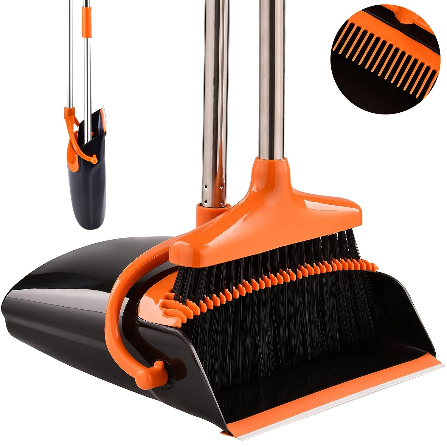 Upgrade Broom Dustpan With Teeth And Squeegee Set Ideal For - Temu