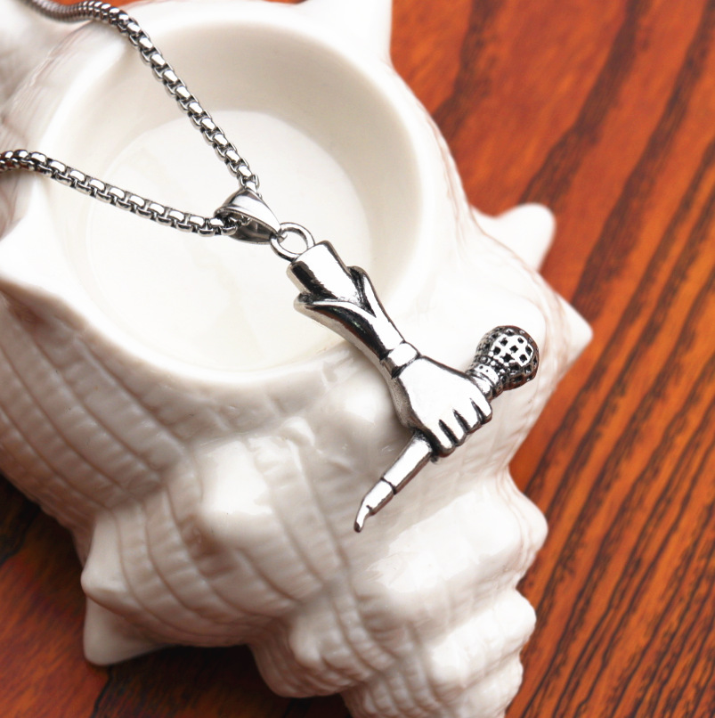 Men' Steel Singer Microphone Pendant Necklace Hip Temu