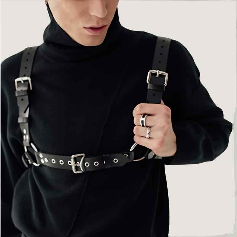 Men's fashion Sexy Adjustable Pu Leather Body Harness Belt Chest Harness  Bondage Costume Fashion Rave Punk Bar Club Wear Accessories