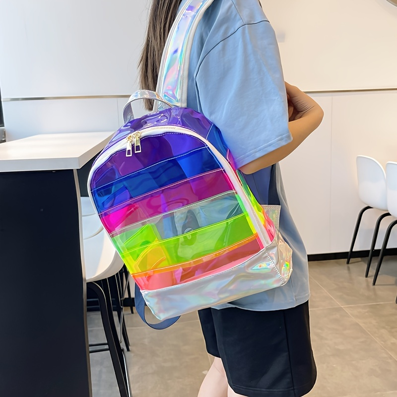 Holographic Rainbow Glitter Mini Backpack - Clear