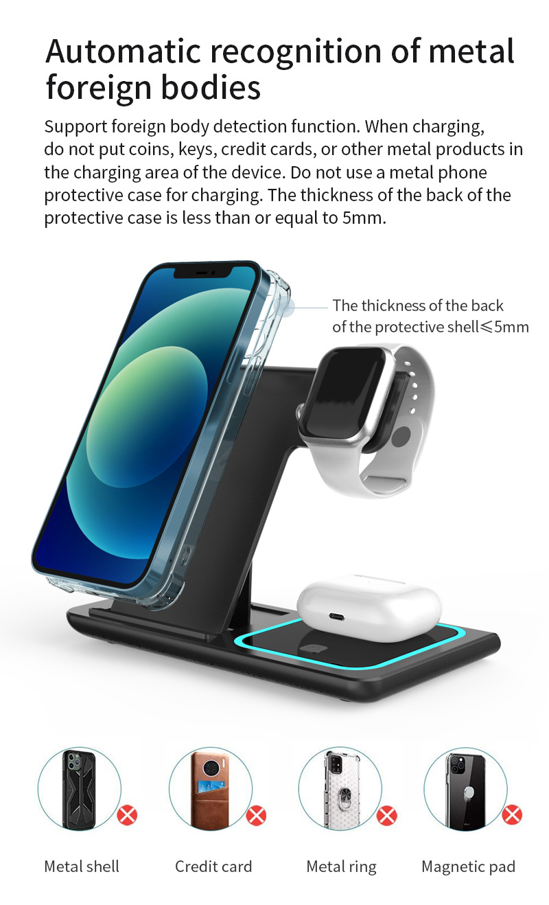 3-IN-1 FAST CHARGING STATION—A VERSATILE SOLUTION COMPATIBLE WITH IPHONE 14 TO 8, APPLE WATCH 1-8, AND AIRPODS 3 TO PRO.