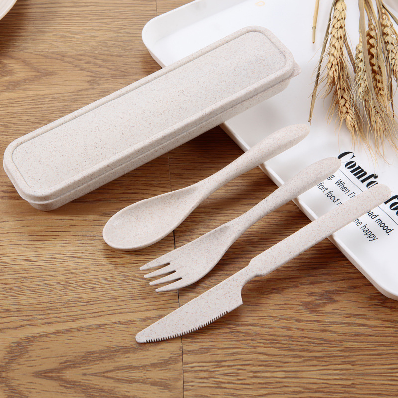 Wheat Straw Spoon Fork Knife Set Portable Travel Camping Tableware