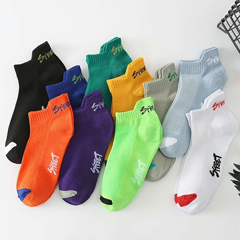 

10 Pairs Letter Print Sports Socks, Soft & Lightweight Low Cut Ankle Socks, Women's Stockings & Hosiery