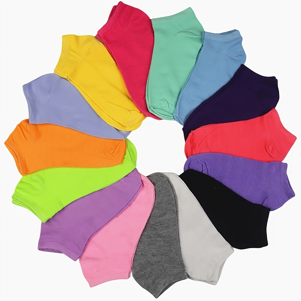 

15 Pairs Essential Short Socks, Breathable & Lightweight Candy Color Low Cut Ankle Socks, Women's Stockings & Hosiery