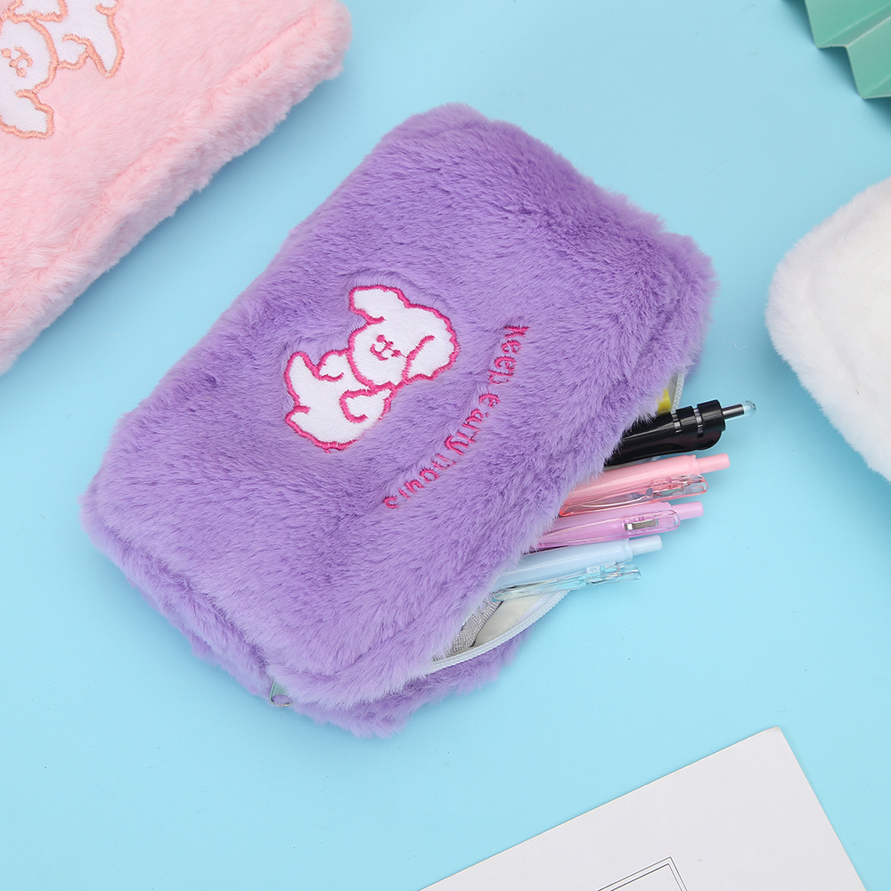 Cute Pencil Case Furry Pencil Pouch, Small Plush Plush Makeup Bag