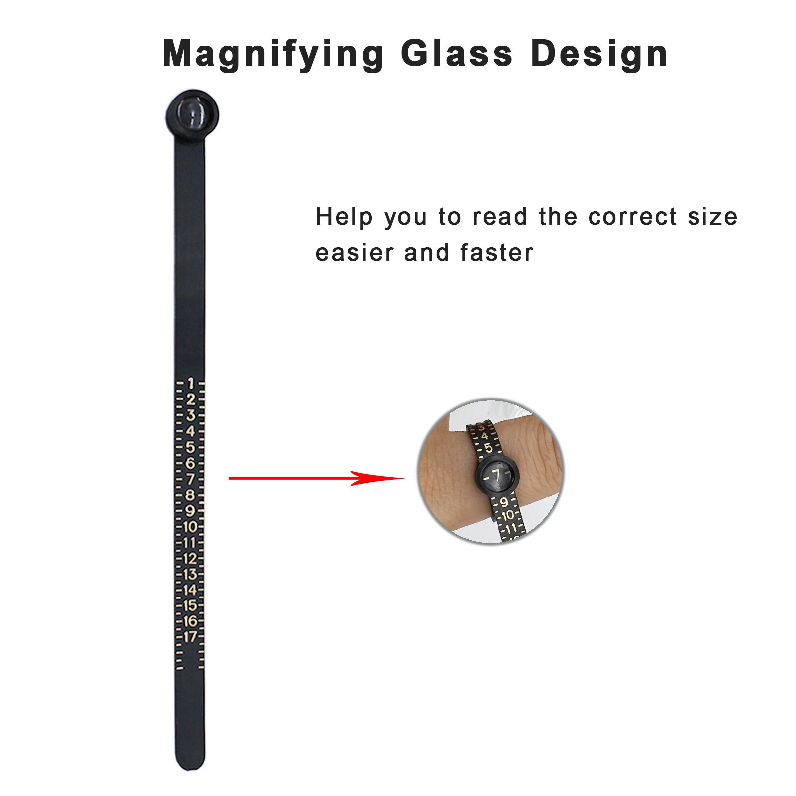  Ring Sizer Measuring Tool with Magnifier, (1-17) USA