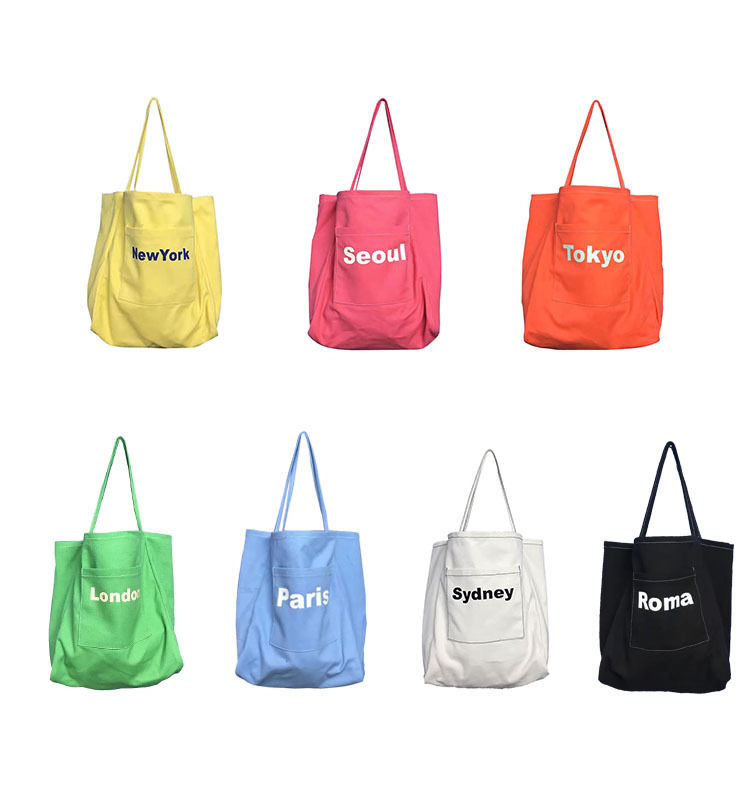 Women Canvas Shoulder Bags Merci Letter Print Totes Female Casual