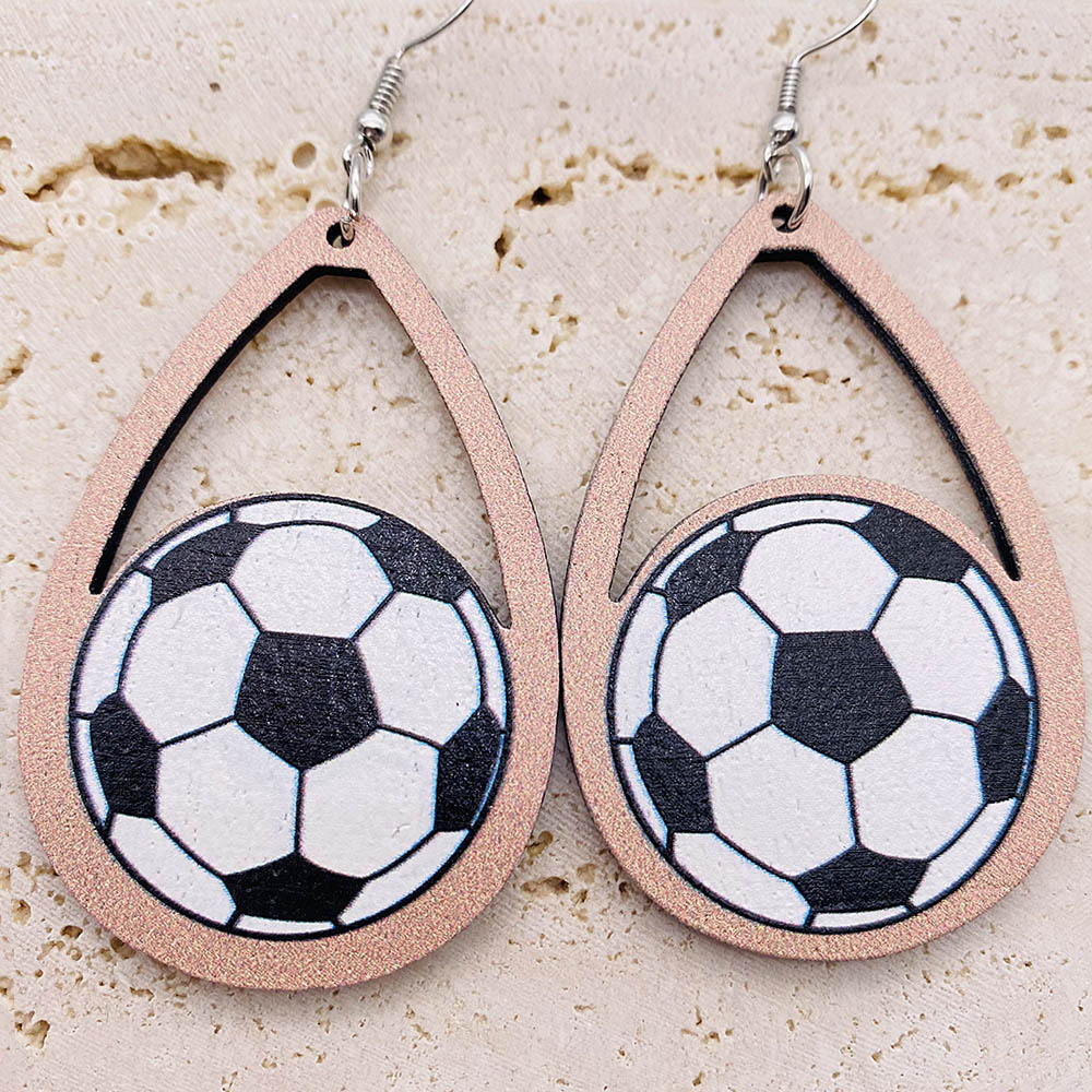 Football Earrings Hollow Out Water Drop Wooden Baseball - Temu