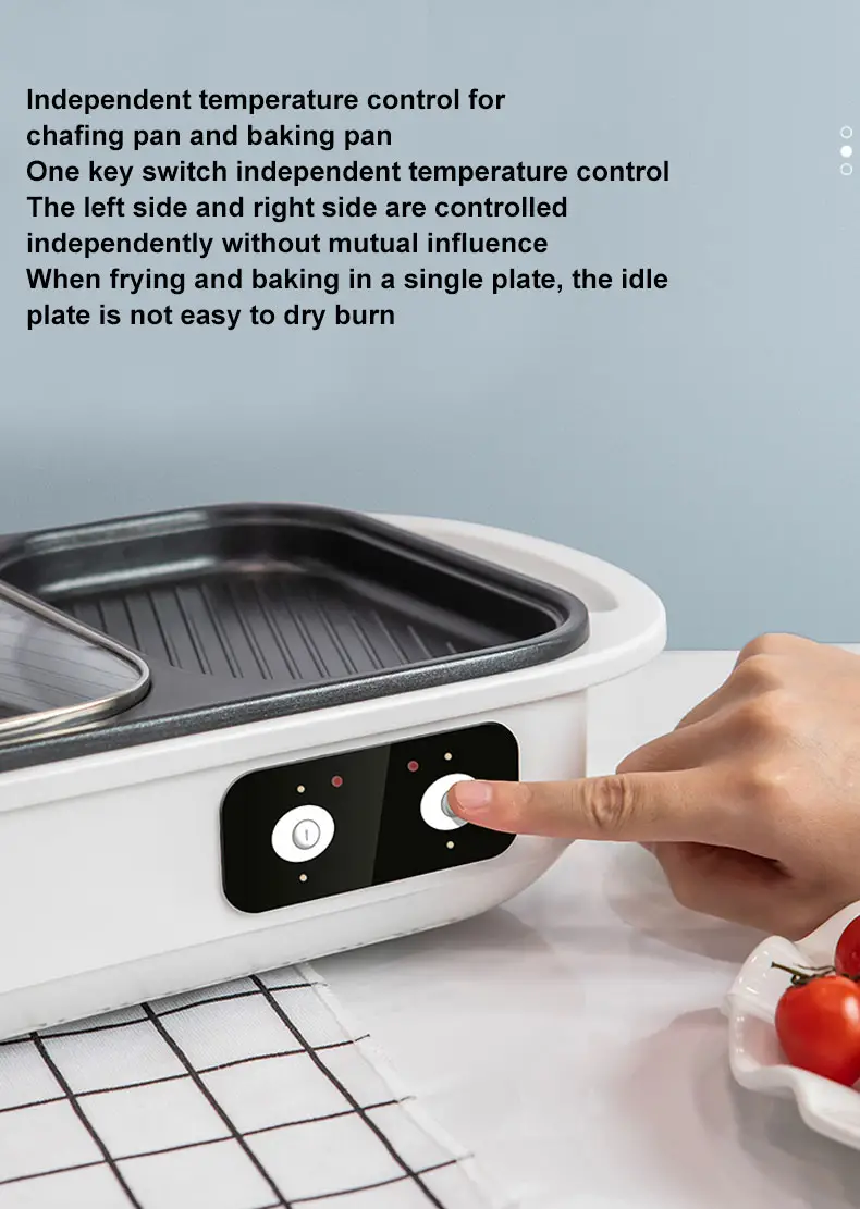 1pc 600w die casting aluminum alloy multi functional electric hot pot cooker electric furnace bakeware all in one machine independent heating control non stick mini boiler frying barbecue korean barbecue home iron grill details 7