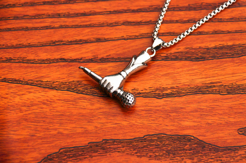 Men's Stainless Steel Singer Microphone Pendant Necklace Hip Temu