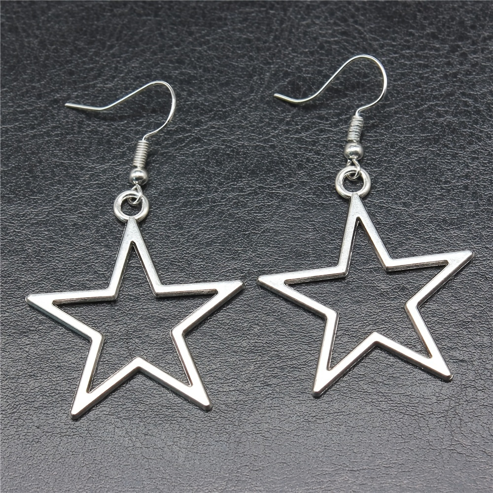 

Stylish Big Star Drop Earrings For Women Girls Silver Color Hollow Pentagram Geometric Dangle Earring Jewelry