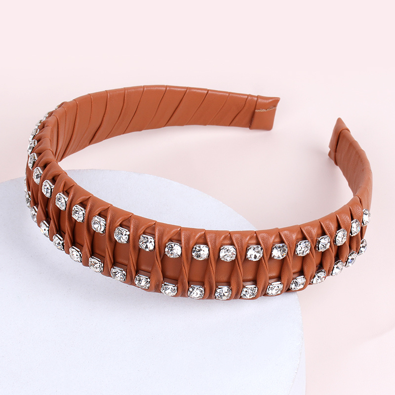 Hand Braided Headband Rhinestone Leather Hairband
