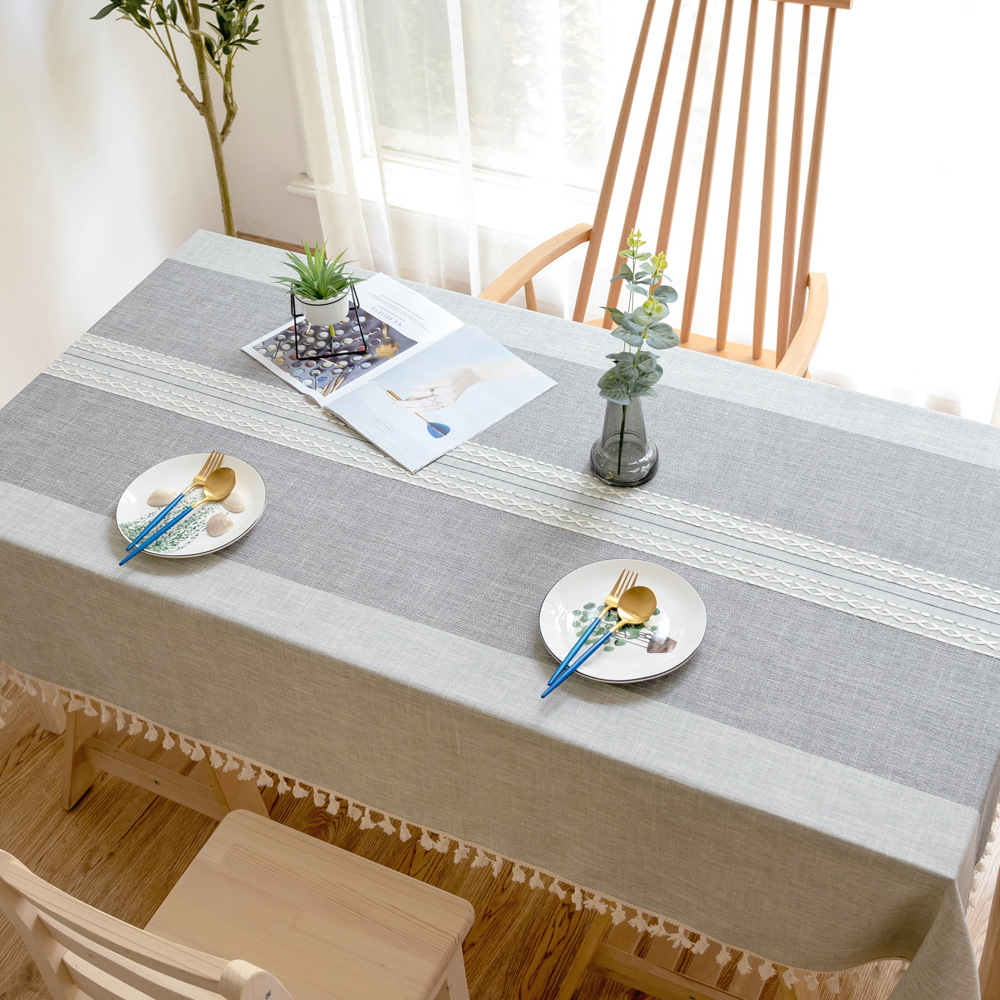 Embroidered Linen Table Cloth With Tassel Kitchen Dinner - Temu