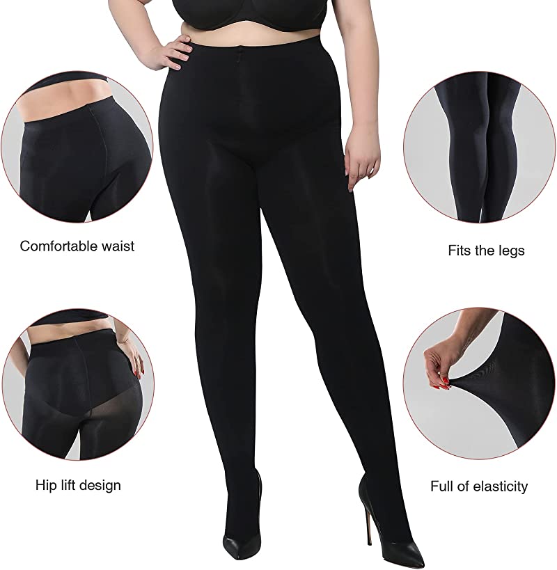 Plus Size Tights Opaque 120d Control Top Pantyhose Women's - Temu