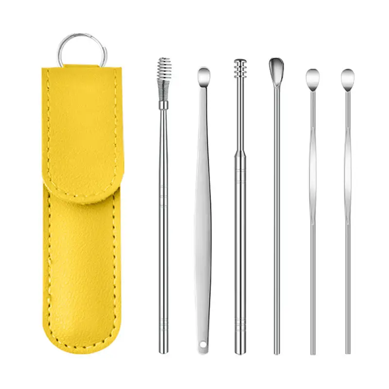6 pcs steel ear picking spoon set pu ear curette ear picking tool details 5
