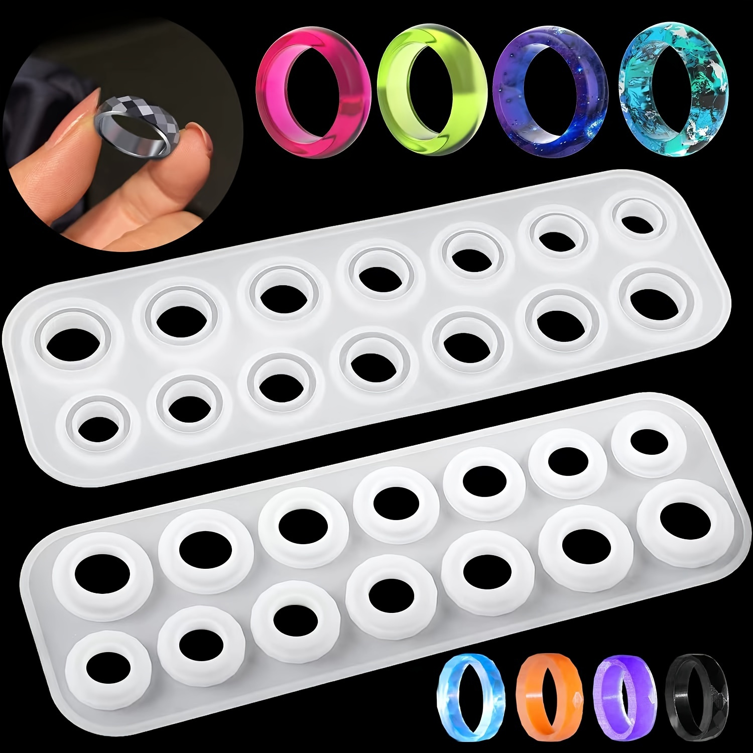 

Resin Ring Molds Silicone, Silicone Molds For Epoxy Resin, Resin Molds 14 Sizes With Round And Rhombic Faces For Making Rings, Earrings, Pendants, Crafts For Christmas Gifts