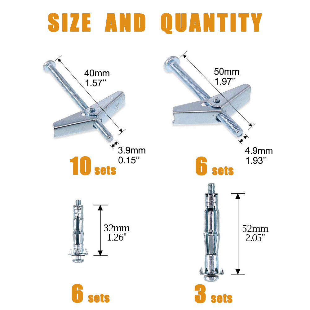 Generic Swpeet Toggle Bolt Wing Nut Kit with Hollow Drywall Achors Kit