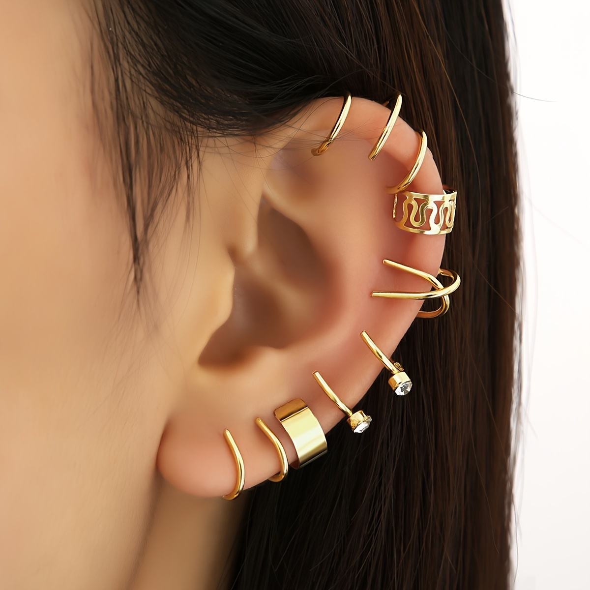 3pcs Set Leaf EAR CUFF Earrings Crystal Cartilage Ear Ring Fake Clip On Cuff