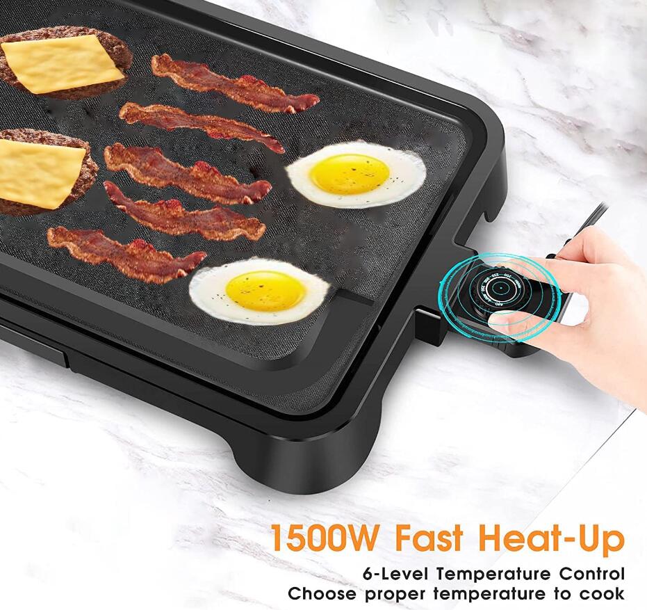 Fixed Plate Electronic Griddle Cool Touch Electronic Griddle 10 x20 Large Cooking Area Electric Griddle Nonstick Easy Cleaning For Eggs Pancakes Burgers 1500W details 4
