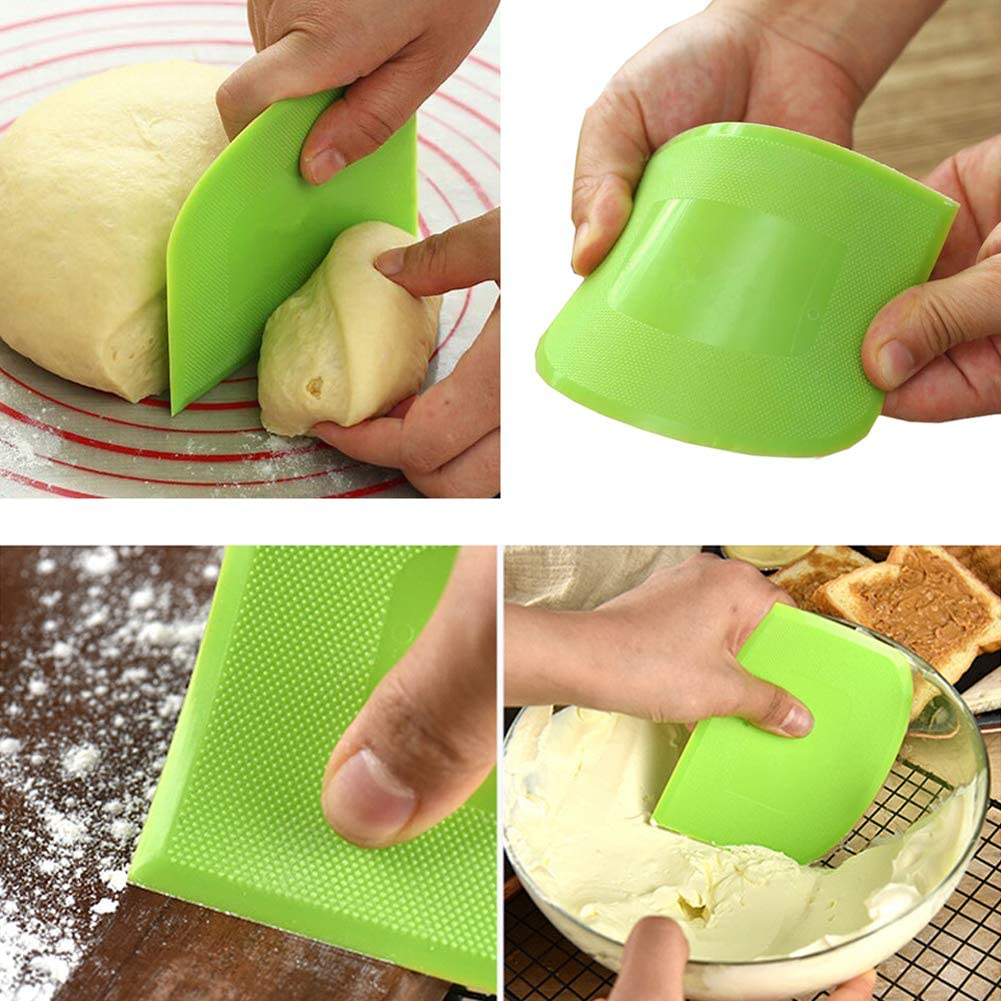 2PCS Flexible plastic Dough Scraper, Food Safe Bench Scraper with