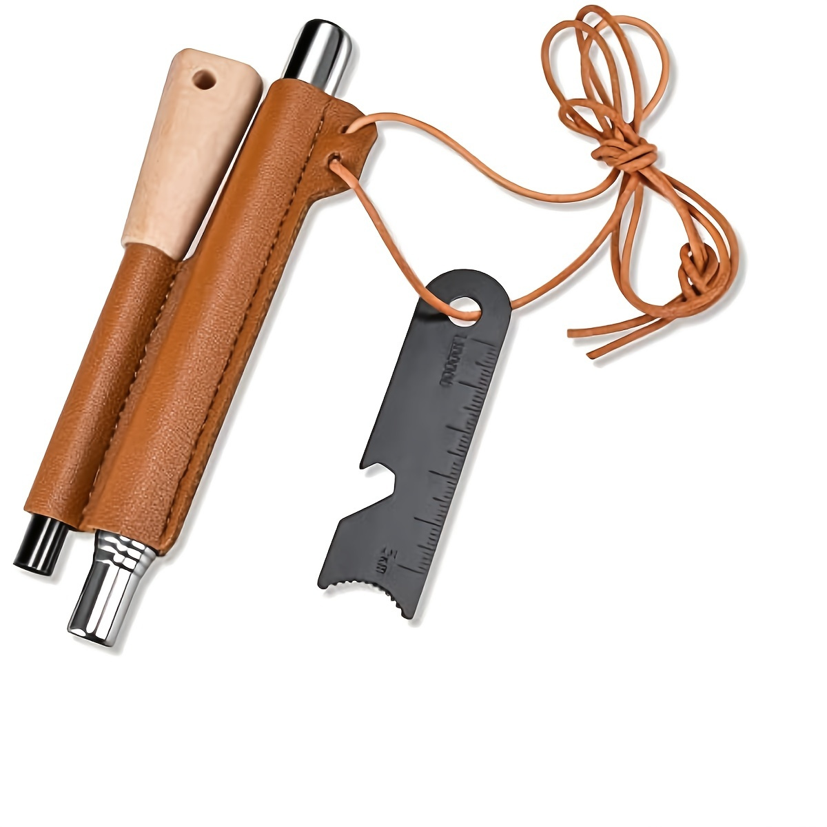 

Ultimate Fire Starter Survival Tool Kit With Wood Handle, Flint And Steel, Fire Bellowing, Wax Infused Tinder Rope, And Multi-tool Striker For Emergency Survival And Outdoor Adventures