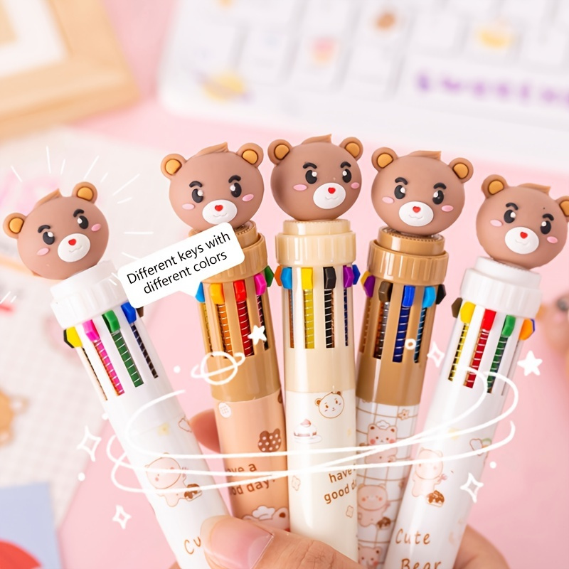 Cute Click Pen Leaf & Cartoon Bear Pen 1pc or 4pc Cute Kawaii Pens