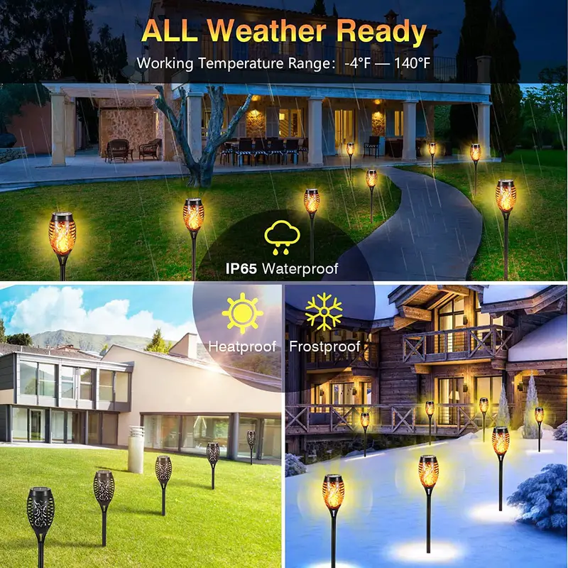4 8 12pcs pack solar outdoor lights 12led solar torch lights with flickering flame for garden decor mini ip65 waterproof landscape flame lights for yard pathway patio pool auto on off details 1