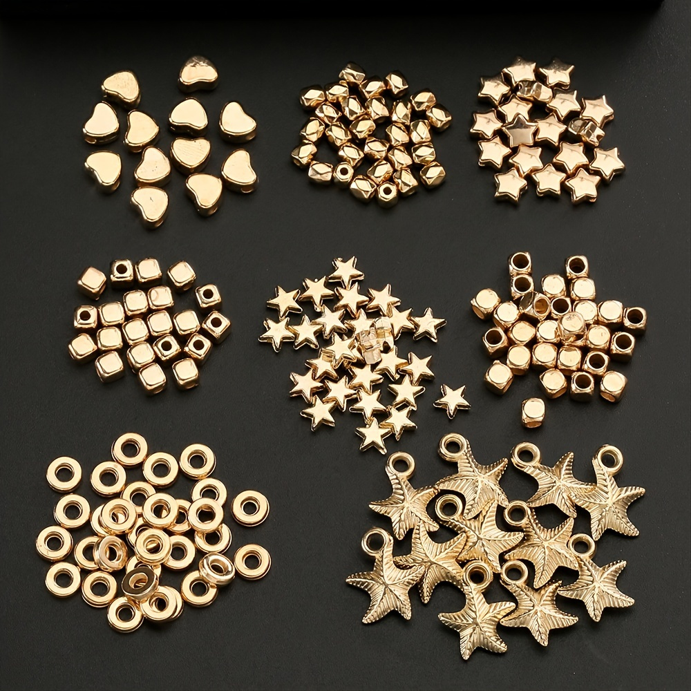 

300pcs Mix Heart Star Starfish Golden Color Artificial Geometric Ccb Plastic Spacer Beads Diy Bracelet Necklace For Artificial Jewelry Making Accessories