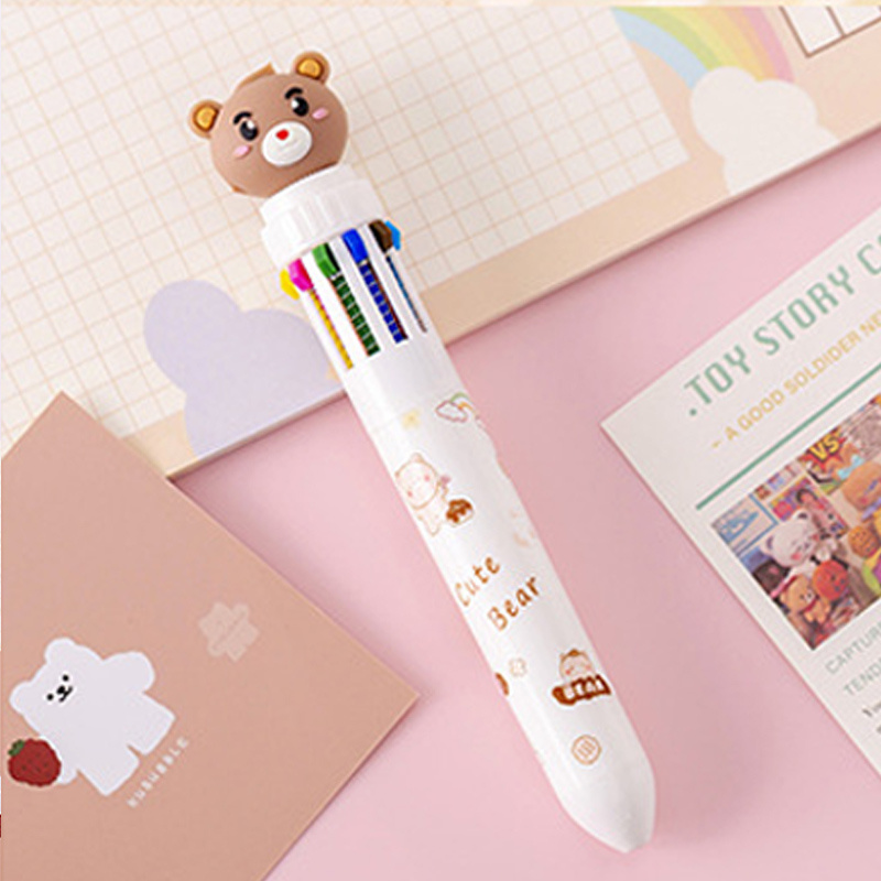10 Colors Cute Bear Ballpoint Pen Press-type Ball-point Pen