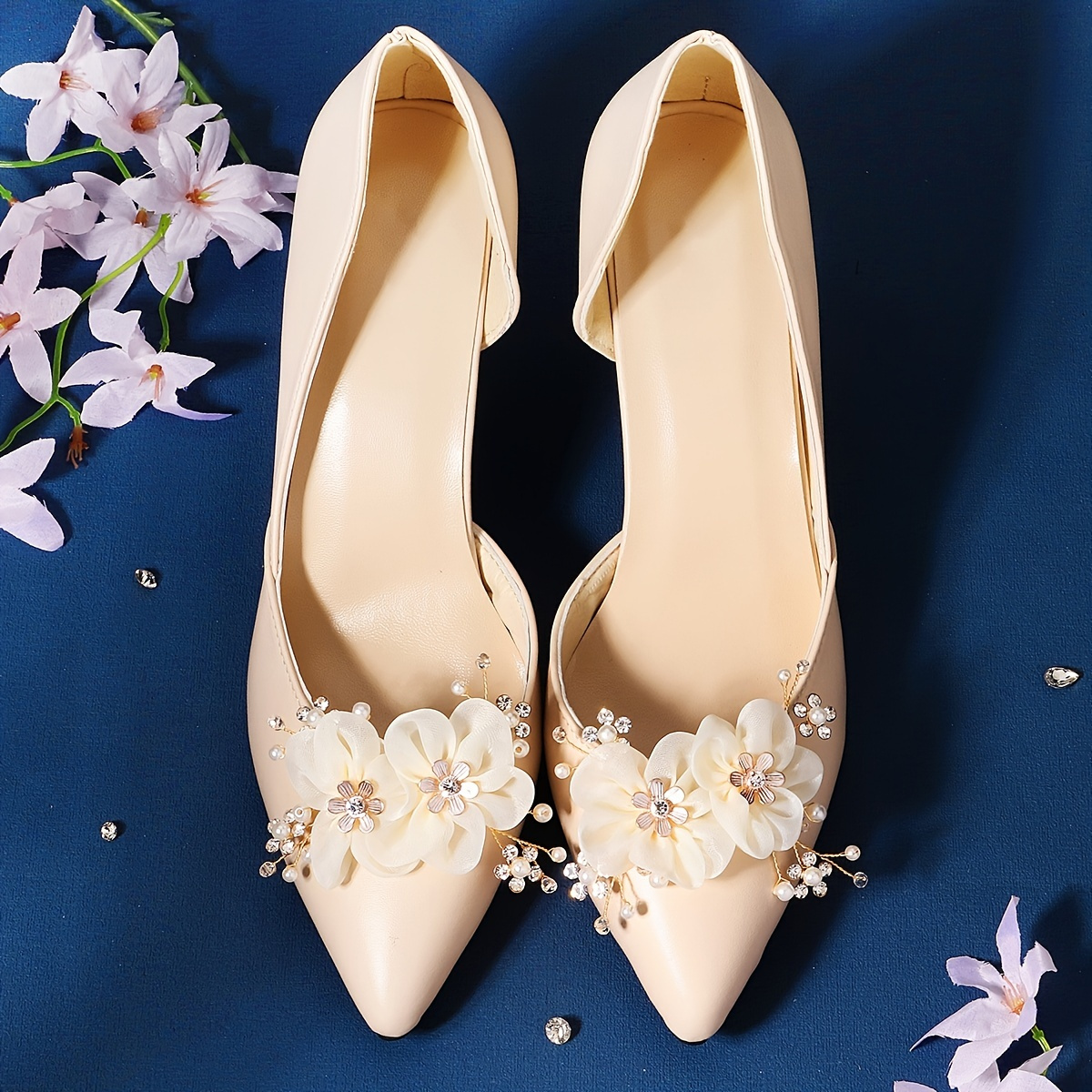 2 Pcs Pearl Flower Shoe Clips Ladies DIY Shoe Accessories 3D Shoe