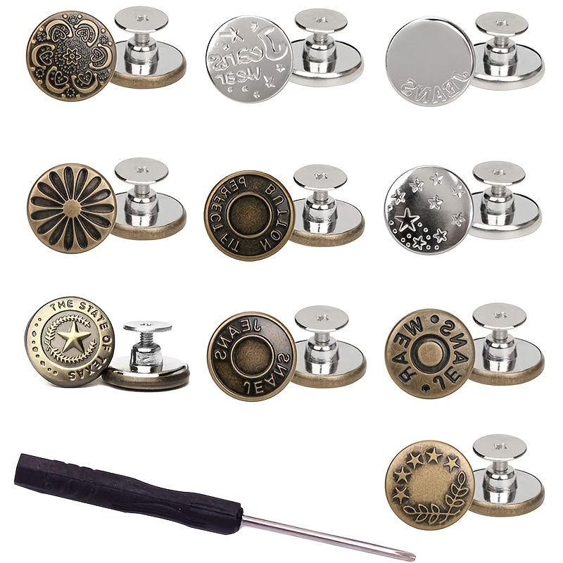 8PCS Button Pins For Jeans, No Sew And No Tools Instant Jean Button Pins  For Pants,Replacement Buttons, Simple Installation, Reusable And  Adjustable,Removable Adjustable Metal Button,Cowboy Clothing Jackets Pants  Bags Button Pins