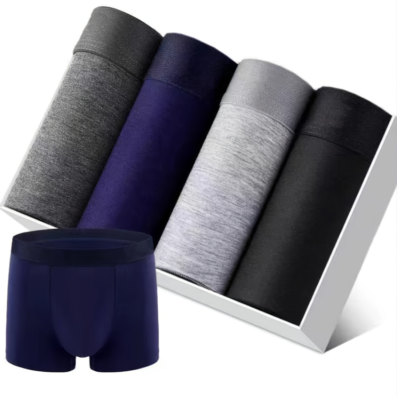 4pcs Men's Cotton Solid Color Breathable Quick Drying Boxer Briefs Underwear