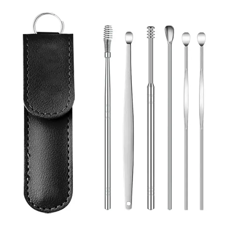 6 pcs steel ear picking spoon set pu ear curette ear picking tool details 8