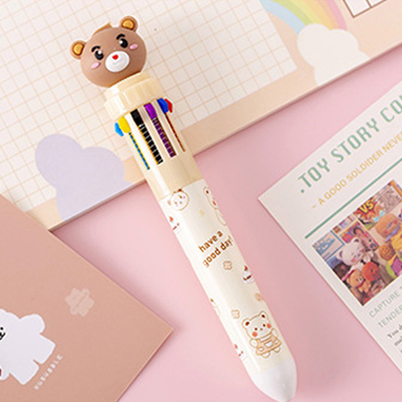 Kawaii Multi-Color Pen All-in-one Stationery Set Learning Office Supplies  Bear 10 Colors Ballpoint Oil Creative Rollerball Pen - AliExpress