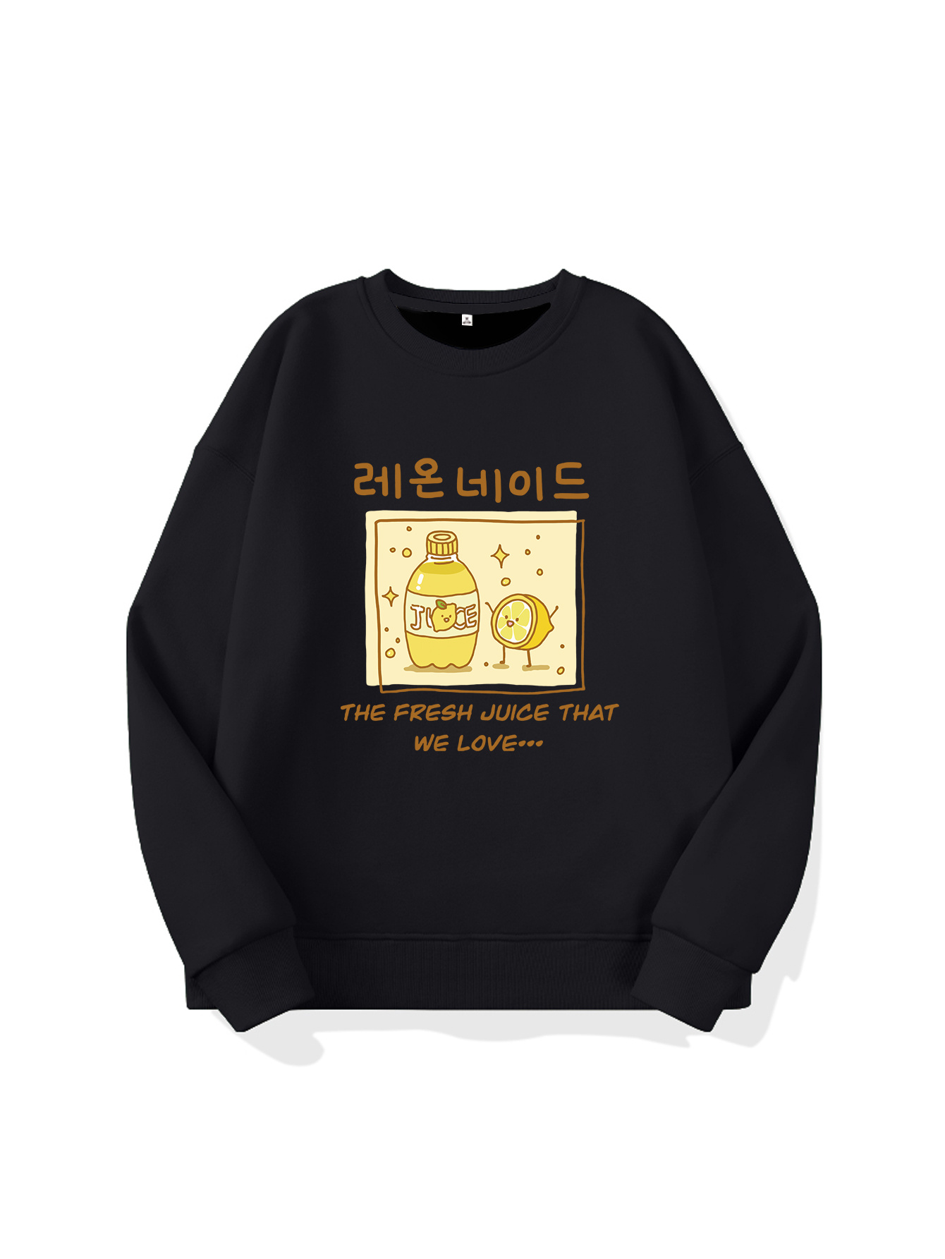 Korean Letter Graphic Solid Pullover Crew Neck Long Sleeve Casual