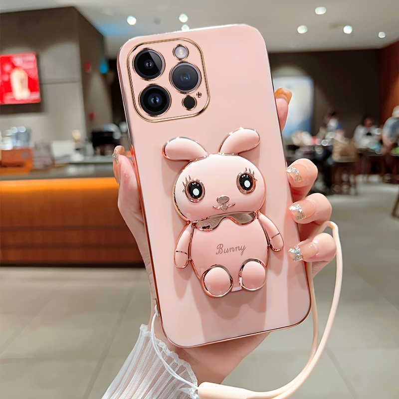 Cute Bunny Rabbit 3D Cartoon Kawaii Stand Holder Kickstand Phone Case IPhone 14 Pro Max 14 Pro 14 Plus 14 13 Pro Max 12 Pro Max 11 13 Pro 13 13 Mini 12 Mini 11 Pro Max 11 Pro Xs Max XR X 8 Plus 7 Plus